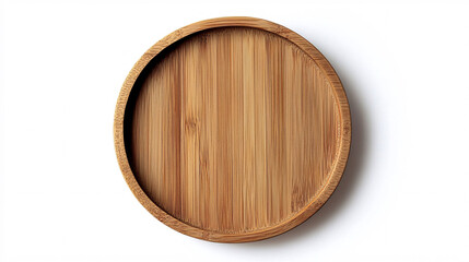 Wall Mural - round wooden tray with natural wood grain isolated on white background