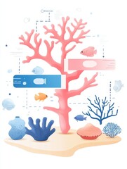 Poster - KPI and task management. Workflow optimization. Project life cycle, successful project management, stages of project completion concept. Pink coral blue vector isolated illustration