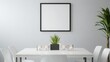 © felix_brönnimann - Modern dining room setup featuring a blank wall art frame, stylish table design, greenery, candles, and minimalistic decor. Perfect for interior design mockups.