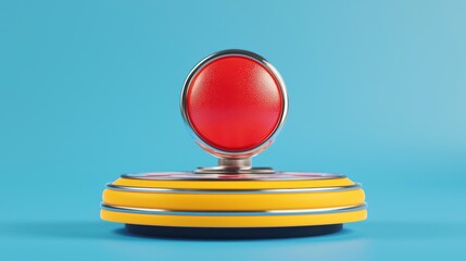 Poster - Large Red Button on Yellow Base with Soft Blue Background