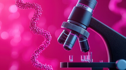 Poster - close-up view of microscope with colorful background and test tubes