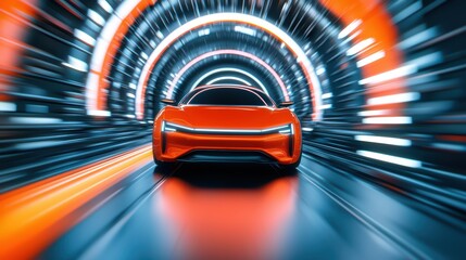 Poster - Futuristic Electric Car in Motion with Neon Light Trail Effects