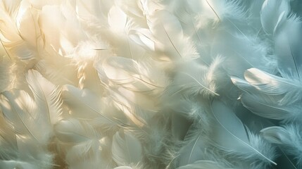 Poster - Softly Arranged Feathers in Light Airy Background for Artistic Touch