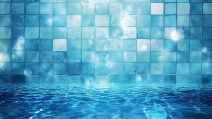 Poster - Light Blue Tiled Wall with Sea-Like Bokeh Glow Effect in Background