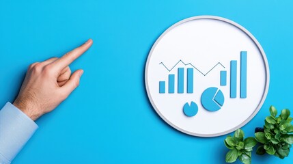 Poster - Hand Pointing at Minimalist Chart Design on Blue Background