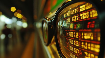 Poster - Serious Eyeglasses Reflecting Stock Market Ticker Information and Trends