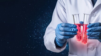 Poster - laboratory experiment with test tubes containing red liquid