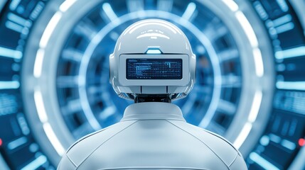 Poster - Futuristic Robot with Digital Interface in High-Tech Environment