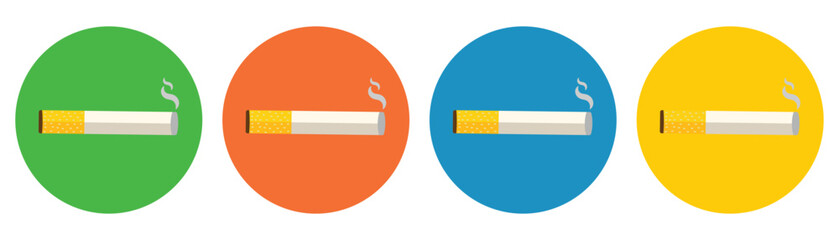 Poster - Smoke cigarette icon set. Cigarette simple sign in colourful circle symbol isolated on white background. Smoke icon cigarette website logo design. Colourful cigarette sign. Vector illustration. Eps 10