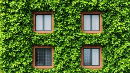 Wall Mural - Green Ivy Wall Covering Windows in Urban Setting with Modern Design