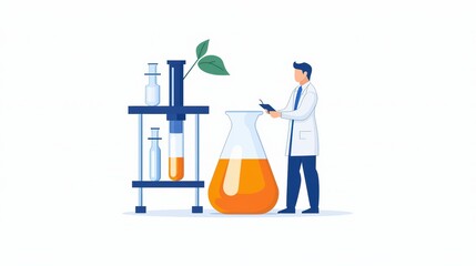 Poster - scientist conducting experiment with beakers and test tubes in lab