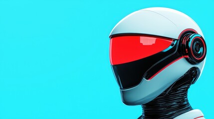 Poster - Futuristic Robot Head with Reflective Visor and Vibrant Background