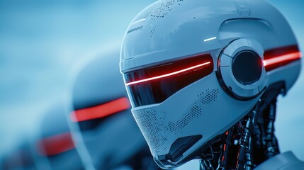 Poster - Futuristic Robot Helmet Design with Red LED Accents and Detail