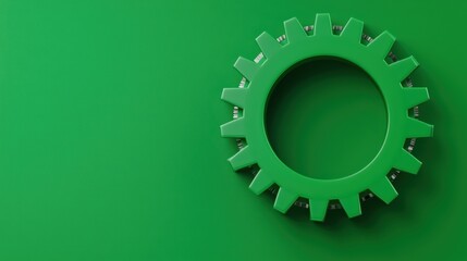 Poster - Green Gear on Solid Green Background for Industrial Concept