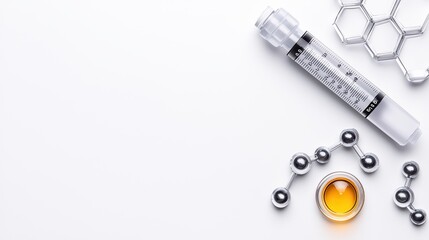 Poster - laboratory equipment with test tube, molecules, and chemical elements