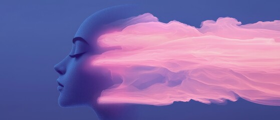 Poster - Dreamy female profile with emanating colors digital art abstract ethereal side view creative expression