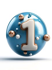 Poster - Shiny Turquoise Metallic Number 1 Sphere Floating on Plain Background  Abstract 3D Rendering of a Minimalist Digital Representing Concept Idea Symbol or Icon