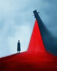 Poster - Mysterious figure in a red spotlight abstract scene digital art surreal environment dramatic viewpoint