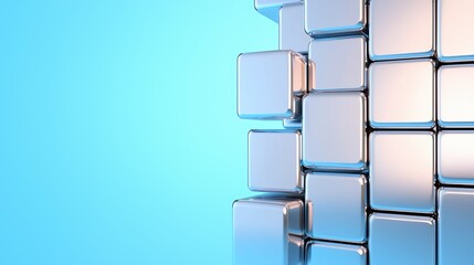 Poster - silver cubes on a bright blue background for modern design concepts