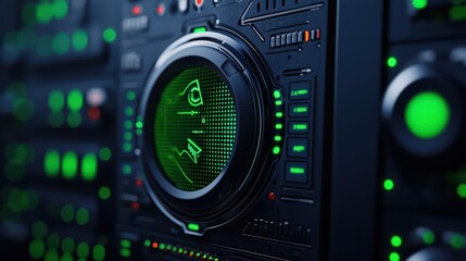 Poster - Futuristic Control Panel with Digital Display and Green Lights