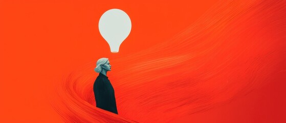 Poster - Creative inspiration a contemplative figure against a vibrant orange backdrop artistic illustration modern conceptual art
