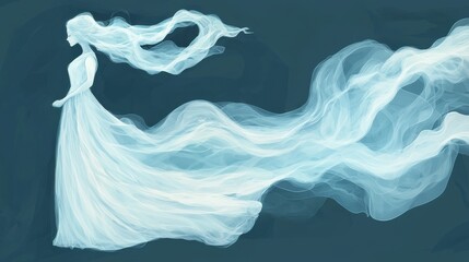 Poster - Ethereal woman in flowing dress enchanted forest digital art dreamlike atmosphere side view fantasy concept
