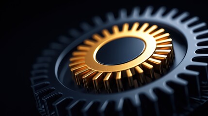 Poster - Close-up of Gear with Golden Crown on Dark Background in Studio Lighting