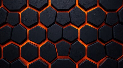 Poster - Hexagonal Pattern with Dark Texture and Glowing Orange Highlights