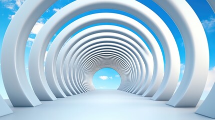 Poster - abstract architectural tunnel leading to a bright blue sky