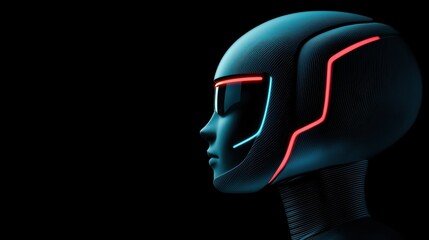 Poster - Stylized Futuristic Robot Head with Neon Light Accents in Profile