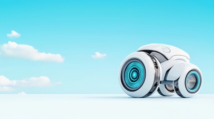 Poster - Futuristic Robot with Blue Accents on a Bright Sky Background