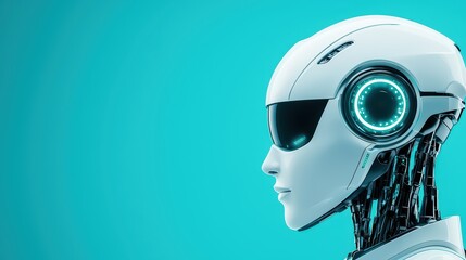 Poster - Futuristic Robot Head with Advanced Technology and Sleek Design