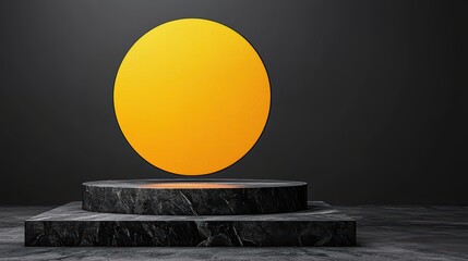 Poster - yellow circle on dark background with stone platform for display