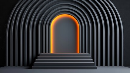 Poster - Modern Minimalist Archway with Neon Glow in a Dark Background