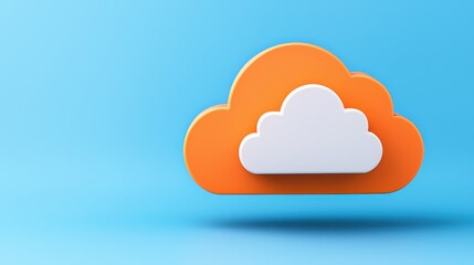 Poster - Bright Orange and White Cloud Graphic on Solid Light Blue Background