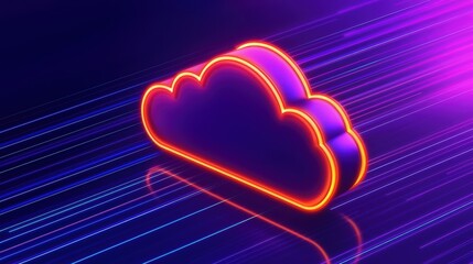 Poster - Vibrant Cloud Icon with Neon Light Effects on Dark Background