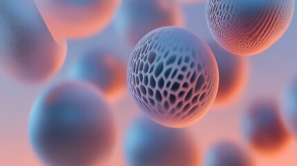 Poster - abstract spheres with intricate textures on a soft gradient background