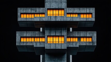 Poster - Unique Modern Architecture with Bold Windows in Dark Background