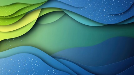 Poster - layered abstract background with green, blue, and white elements