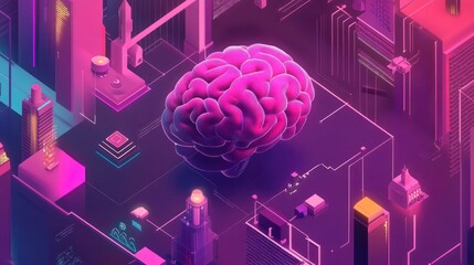 Poster - Cyberpunk Brainscape: Neon Metropolis of Thought and Technology Fusion