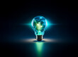© joeycheung - A luminous light bulb radiates a vibrant blue and green glow on a dark surface. The bright bulb illuminates its surroundings with an energetic and creative light.