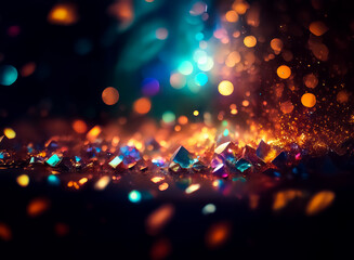 Wall Mural - gems sparkle and shimmer against a dark backdrop, illuminated by bokeh lights. a vibrant display of 