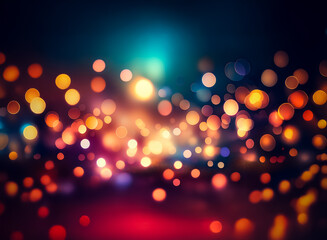Wall Mural - blurred lights create a festive atmosphere with warm orange, yellow, and red bokeh against a dark bl