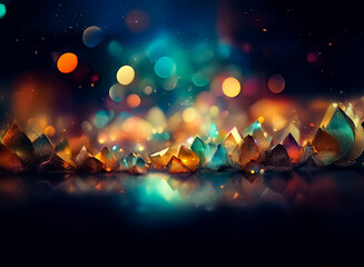 Poster - abstract shapes and bokeh lights create a vibrant scene with a reflective surface. the composition i