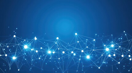 Poster - abstract technology background with connected dots and lines on blue
