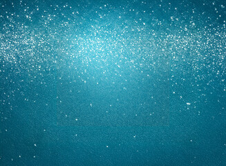 Poster - a textured cyan backdrop is illuminated by a cascade of bright, shimmering white specks, creating a 