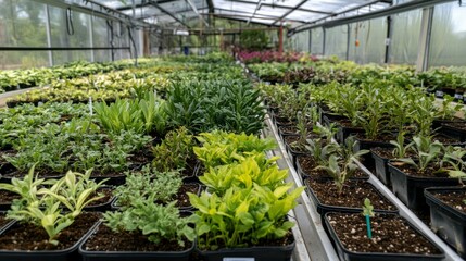 Wall Mural - Lush Greenhouse Filled with Thriving Diverse Plant Species and Varieties