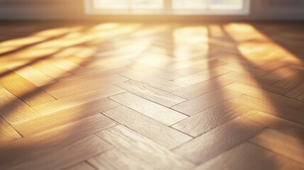 Aufkleber - Sunlit Colored Parquet Flooring With Bokeh Spots In Warm Light