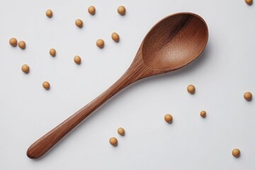 Wall Mural - Wooden spoon soybeans white background cooking food