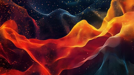 Poster - Colorful abstract waves create a dynamic visual experience in a dark background with sparkling details